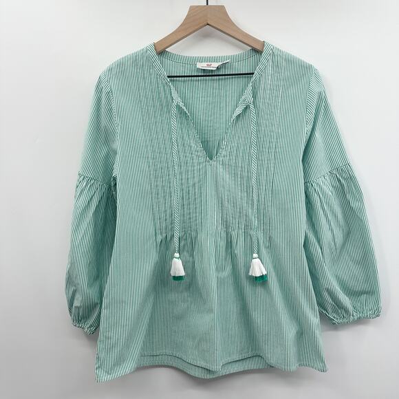 Vinyard Vines Striped Pintuck Long Sleeve Top in Stripe Seawall Green Size S - Picture 3 of 11